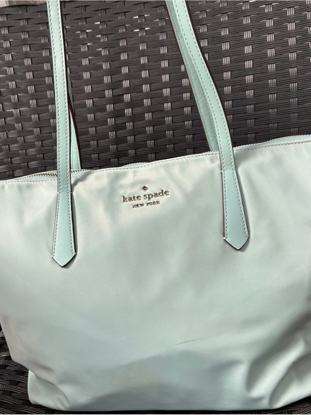 kate spade mint green tote with gold logo
